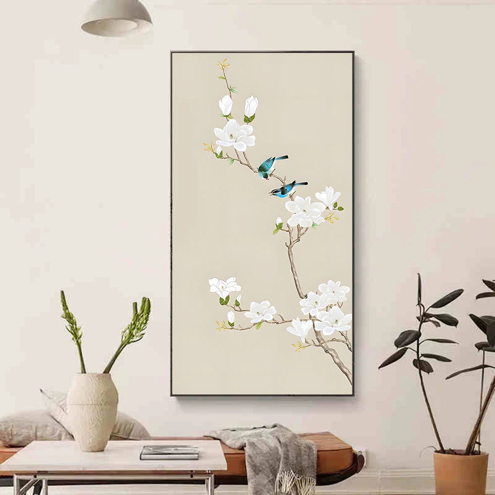 Chinese Simple Ink Art Canvas Poster Flower And Bird Wall Painting Prints Pictures Bedroom Corridor Living Room Decoration Mural.