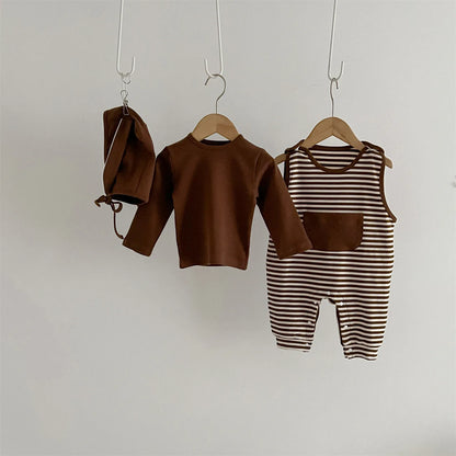 Ins 2024 Frühling Herbst Baby Jungen Bodysuit Baumwolle gestreiften Cartoon gedruckt Langarm Kleinkind Jungen Stram pler Neugeborene Jungen Outfits