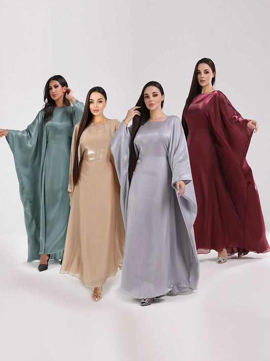 Batwing Butterfly Satin Abaya Dubai Luxury Muslim Kaftan Maxi Dress Abayas For Women Kebaya Robe Caftan Marocain Femme Vestidos.