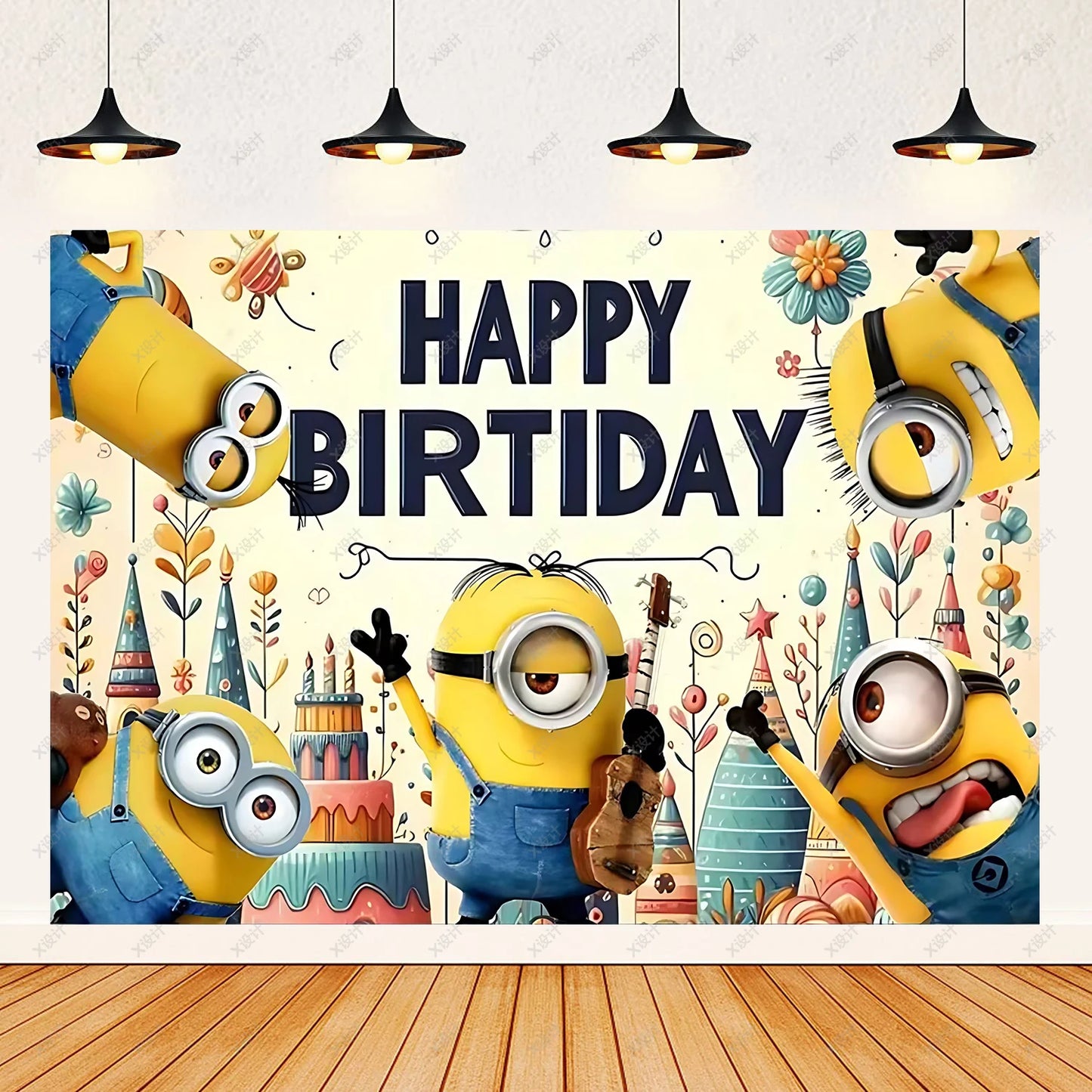 Cartoon M & Minions Geburtstag Party Dekoration Einweg Geschirr Tasse Teller Tischdecke Luftballons Gelb Große Augen Hintergrund Banner