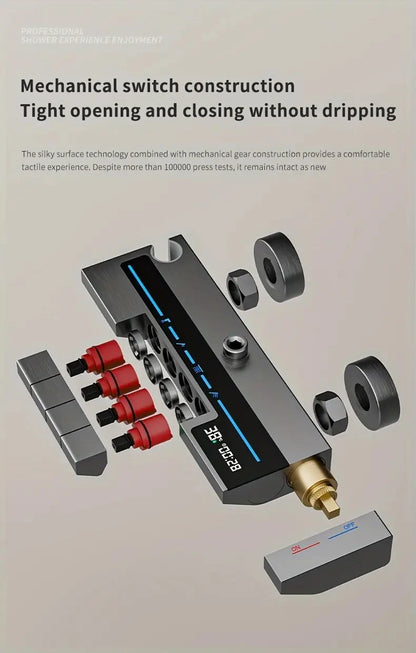 Bathroom Luxury Shower System with Tempered Glass Piano Key Smart Digital Display Thermostat Mixer Shower Faucet Full Set