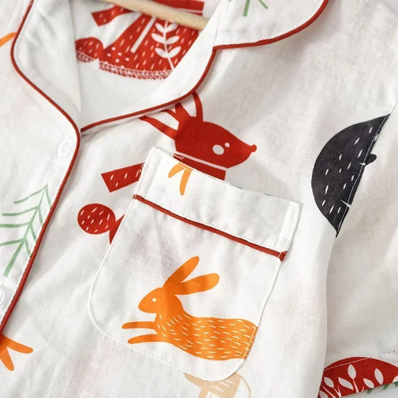 Japanische einfache kurze Pyjamas Frauen 100 % Baumwolle kurze Ärmel Damen Pyjama Sets Shorts süße Cartoon Nachtwäsche Frauen Homewear.