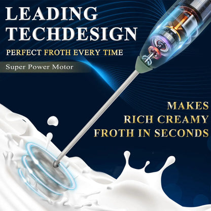 Kitchen Powerful Milk Frother Handheld Foam Maker for Lattes - Whisk Drink Mixer for Coffee Electric Rechargeable Egg Beater.