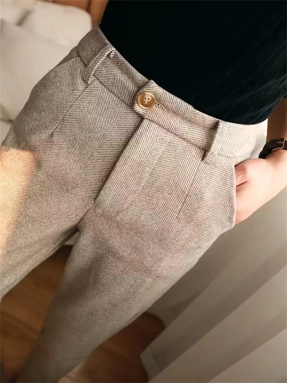 Herringbone Elegant Men's Formal Pants Premium Quality Men's Light Business Formal Pants High-Waisted Straight Leg Trousers.