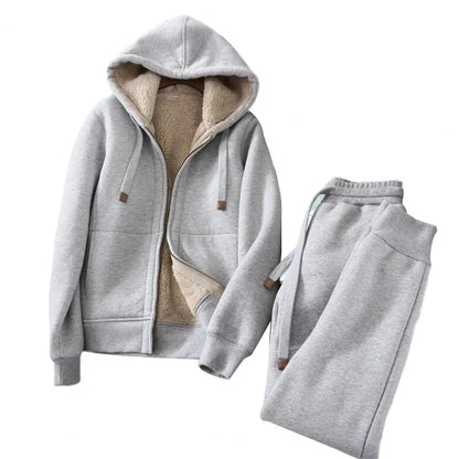 Women's Sweatshirt Pants Suit Autumn and Winter Warm Long-sleeved Fleece Thick Hoodie Coat Jogger Pants Sportswear Two-piece Set