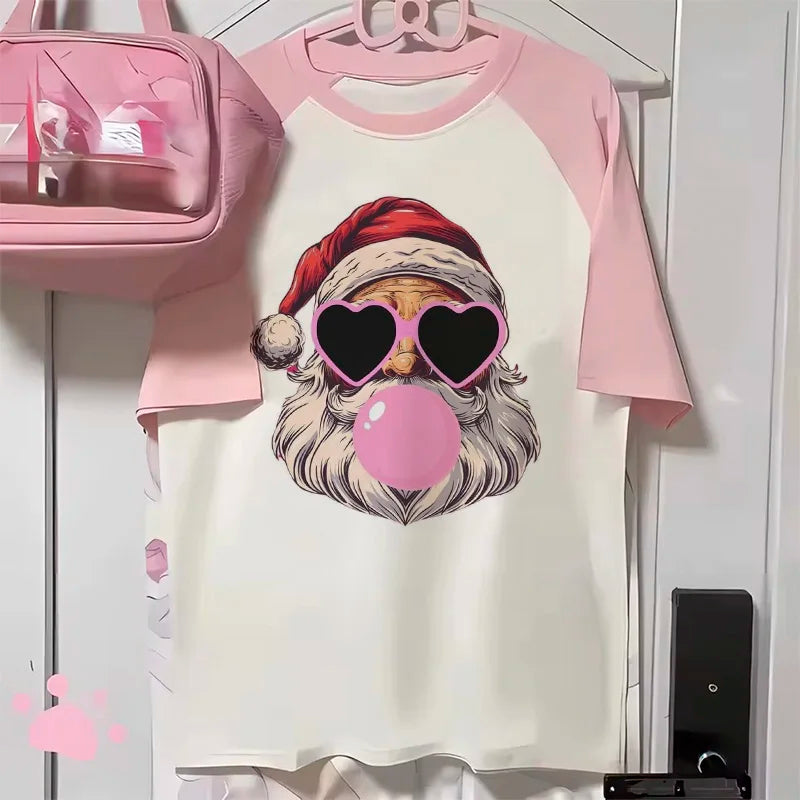 Ästhetik T-shirt Weihnachten Gedruckt Top Tees Frauen Punk Kawaii Pastell Shirt Retro Grafik Frauen Klassische T Shirt Mädchen