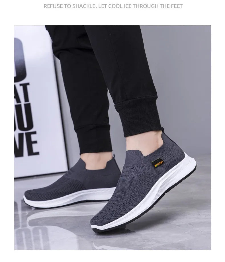 Men Walking Shoes Knit Mesh Breathable Sneakers Lightweight Sneakers Slip-on Mens Casual Shoes Fashion Comfort.