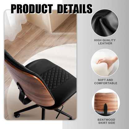 Durrafy Bürostuhl ohne Armlehnen, moderner Walnussstuhl, Schreibtischstuhl mit Leder, höhenverstellbar, kleiner Stuhl, PU-Leder, Uphol