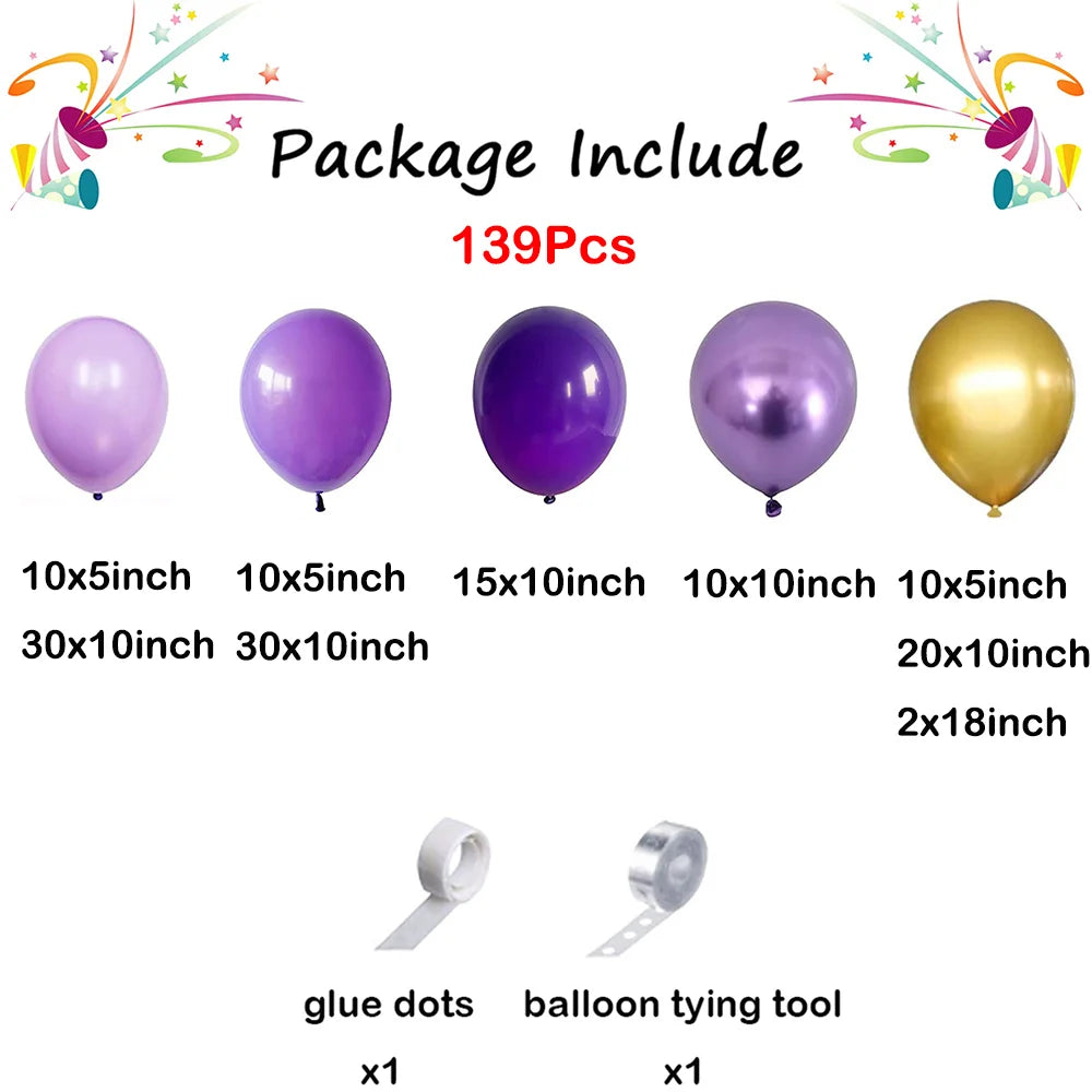 139 Stücke Dunkellila Licht Ballon Girlande Bogen Kit Metall Lila Gold Latex Ballons Hochzeit Party Braut Baby Dusche Geburtstag Dezember.