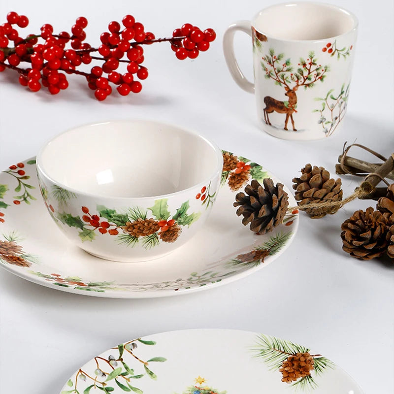 Christmas Tree Ceramic Plate European Style Tableware Coffee Mug Dinner Plates Fruit Snack Western Dishes Kitchen Christmas Gift.