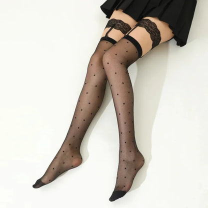 Over-Knee Lace Leg Ring Sexy Black Stockings Women's Thin Model Heart Butterfly Knot Cross-Border Special Use Stockings