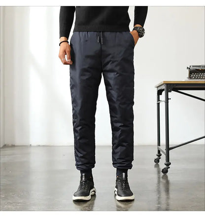 New Winter Thermal White Duck Down Pants for Men Loose Fit High Waist Warm Thickened Elastic Waistband Down Trousers Man PT-590.