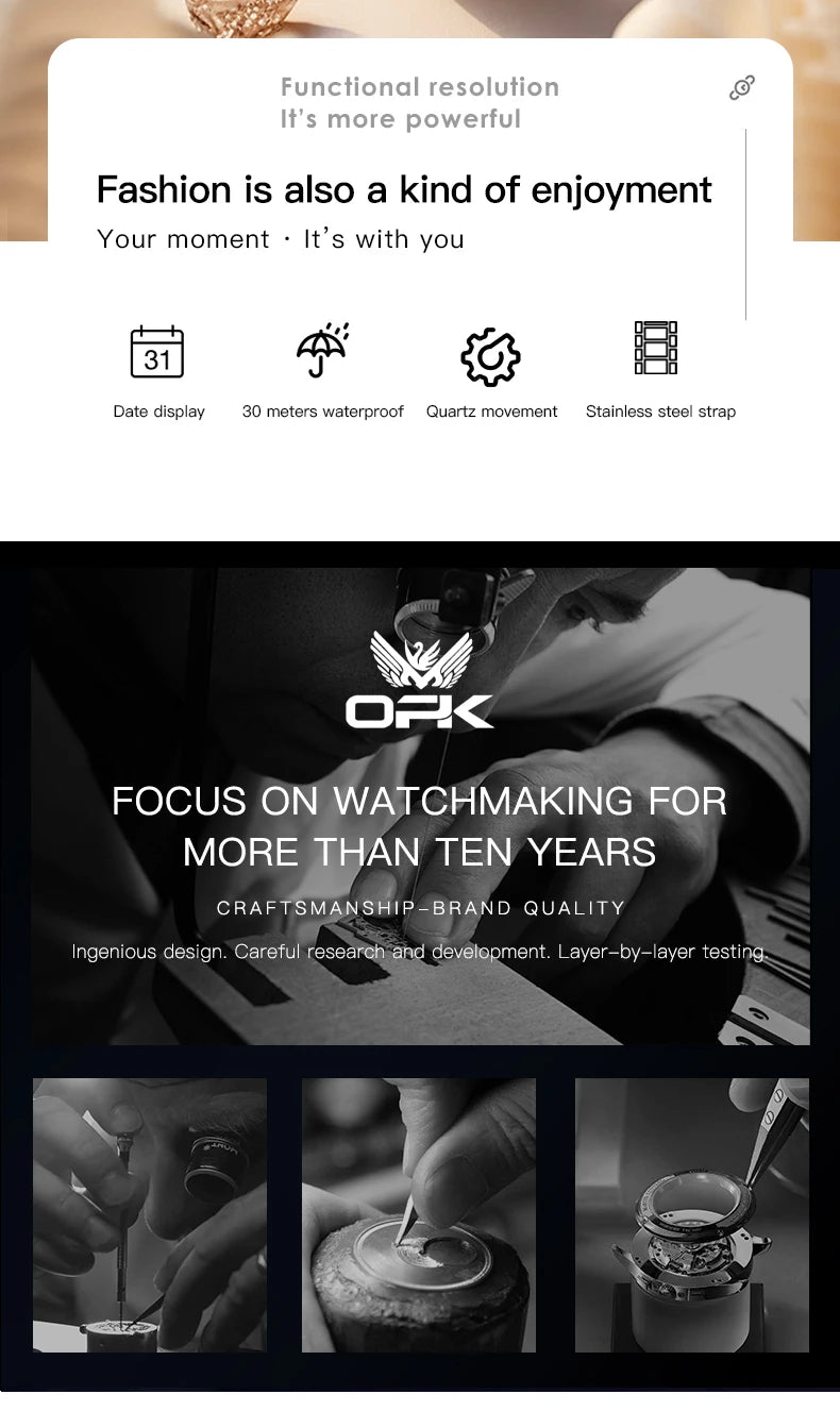 OPK 6039 Women Watch Roman Scale Stainless steel Waterproof Quartz Watch for Women.