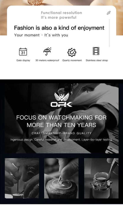 OPK 6039 Women Watch Roman Scale Stainless steel Waterproof Quartz Watch for Women.