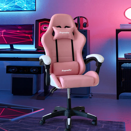 Rosa gaming stuhl für mädchen computer stuhl höhe einstellbar komfortable bürostuhl mit kopfstütze lenden kissen Swivel Stuhl