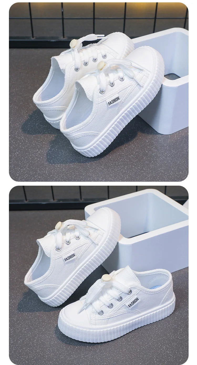 Children's Canvas Shoes 2025 Summer New Students White Shoes Boys Sports Shoes Girls Breathable Casual Shoes Children's Shoes.