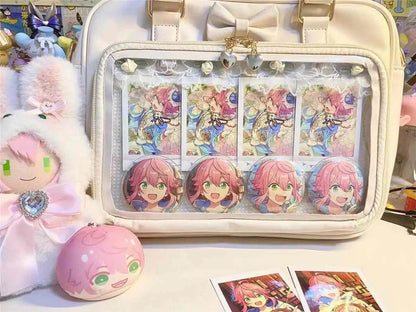 Y2K Cute Bow Ita Bag Girl Transparent Messenger Bag Women Fashion Shoulder Crossbody Bag Ladys DIY Badge Tote Bag Lolita Handbag.