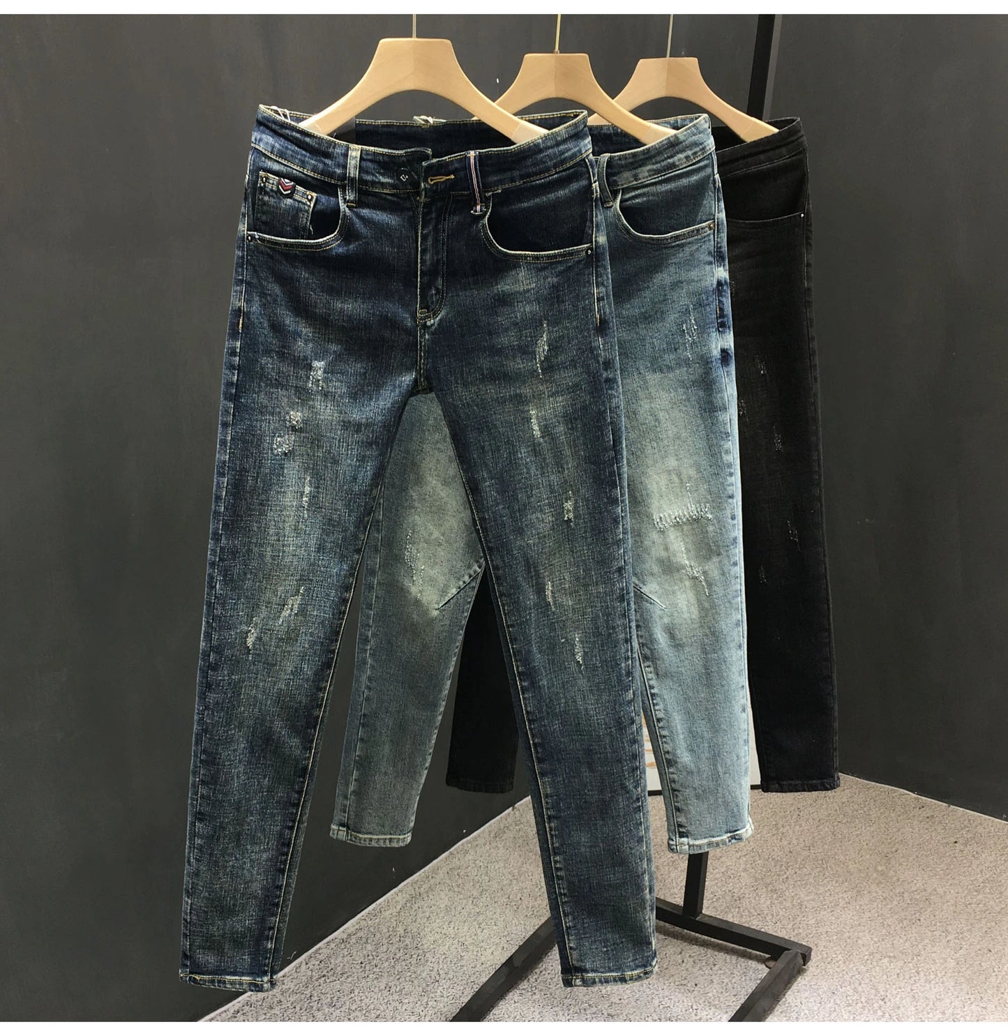 Y2k  Men Fashion Stylish Brand Denim Pants High Quality Designer Slim Fit All-match Trousers Casual Stretch Pencil Cropped Jeans.