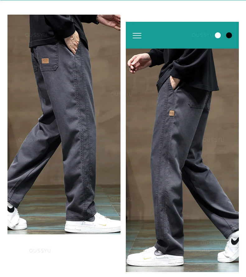 Brand Clothing New Soft Lyocell Fabric Pants Men Thick Loose Straight Drawstring Elastic Waist Korea Casual Cargo Trousers Male.