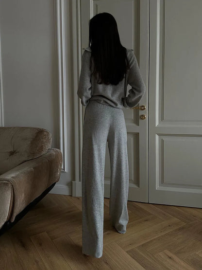 Tornova Zipper Strickjacke Pullover Anzug Weibliche Gestrickte Langarm Casual Mantel Breitbeinig Hosen Pullover frauen Zwei Stück Set