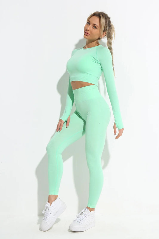 2pcs Sports Yoga Suit Gym Women Running Sports Long Sleeve Leggings Bicycle Clothing Outdoor Sports Leisure Suit.