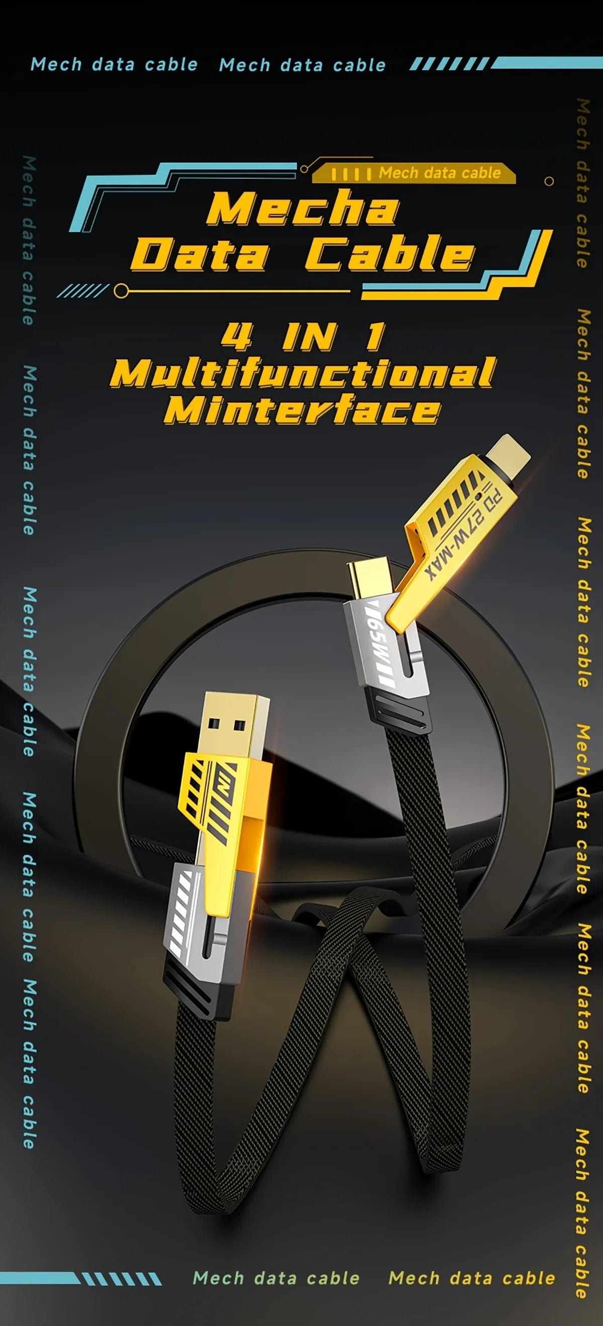 4 in 1 USB Type C Cable Type C TO C PD 65W 27W LIGHTNING Fast Charging Mech Cable For iPhone Samsung Xiaomi HUAWEI OPPO One Plus.