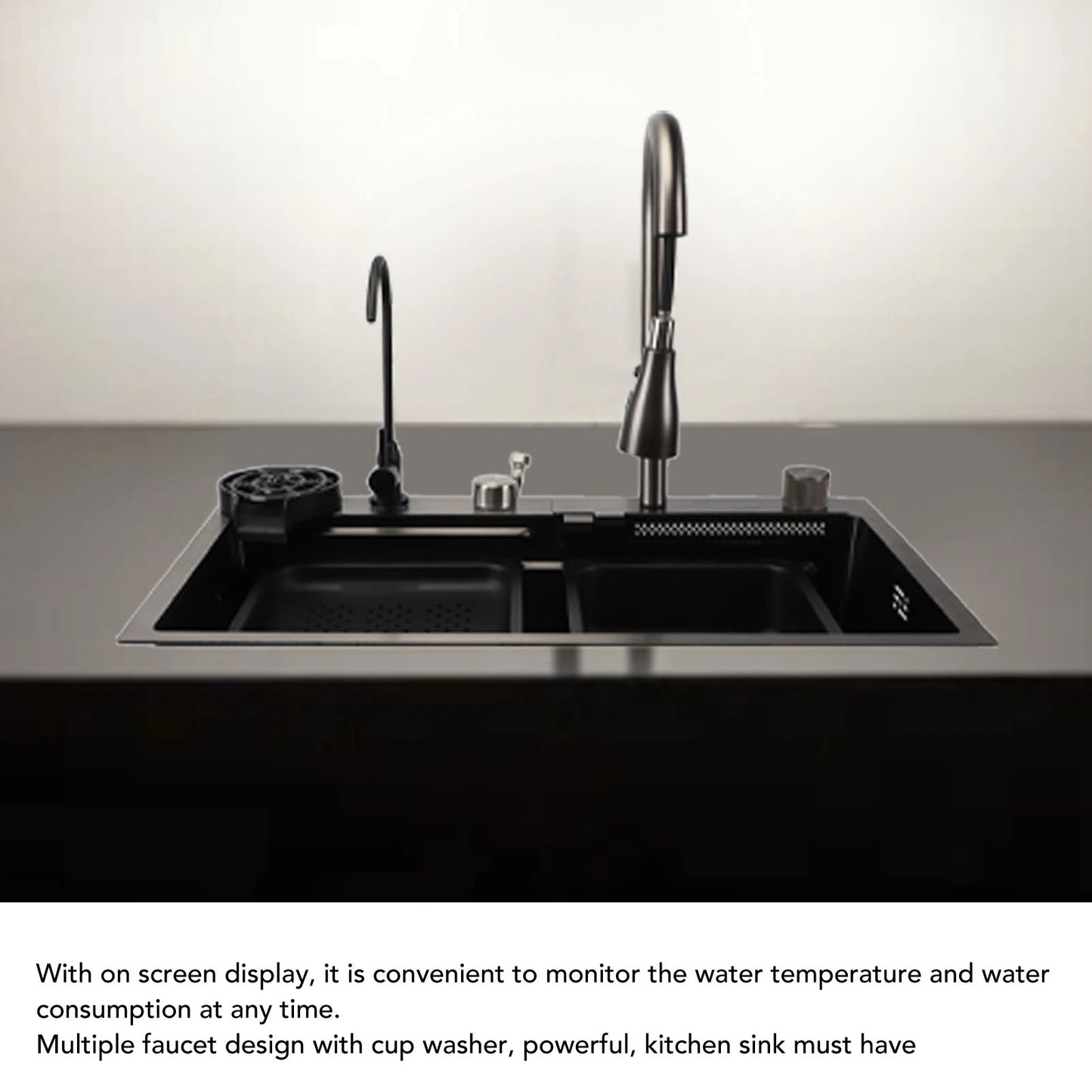 Küchenspüle, Digitalanzeige, Workstation unter der Theke, Küchenspüle, 68 x 45 cm, verdickte Küchenspüle aus Edelstahl