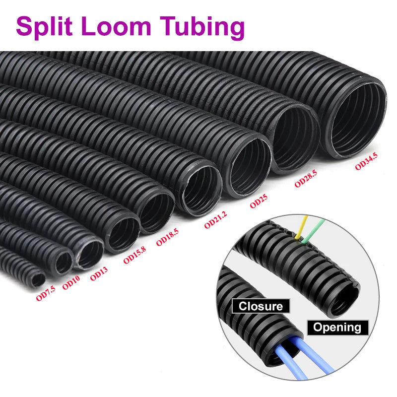 1/5/10M Black Wire Conduit Convoluted Tubing Wire Threading Plastic Sleeve Flexible Split Loom Wire Cover Cable Wrap Protector.