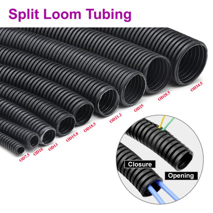 1/5/10M Black Wire Conduit Convoluted Tubing Wire Threading Plastic Sleeve Flexible Split Loom Wire Cover Cable Wrap Protector.
