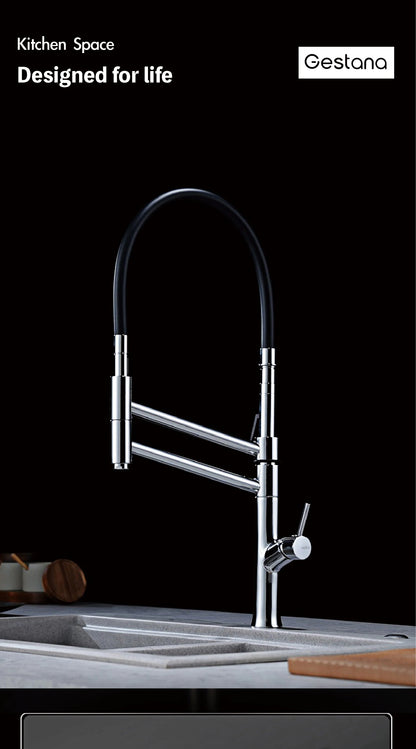 Modern Chrome Brass Pull Out Kitchen Faucet 2 Spray Modes Ceramic Valve Hot/Cold Water High Arc 360 Swivel Sink Mixer Tap