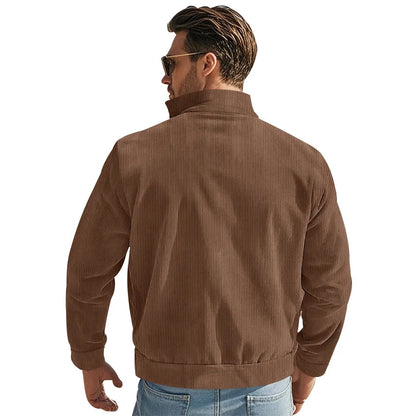 Men's Corduroy Jacket Stand-up Collar Slim Fit Retro Multi-pocket Workwear Commuter Coat for Spring And Autumn