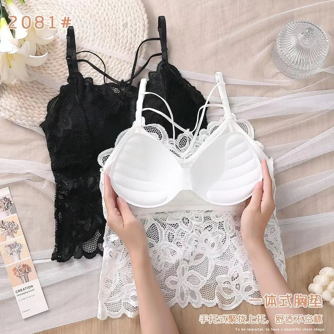 Women Sexy Lingerie Camisoles Beauty Back Sling Bottoming Lace Underwear Solid Anti-lighting Large Size Wrapped Chest.