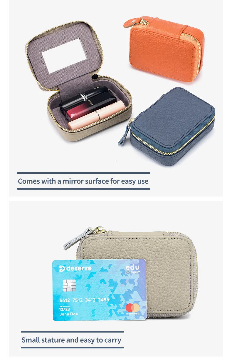 Lipsticks Case with Built-In Mirror Mini Cosmetic Bag Zipper Makeup Organizer Coin Pouch Travel Contact Lens Case Lipstick Purse.