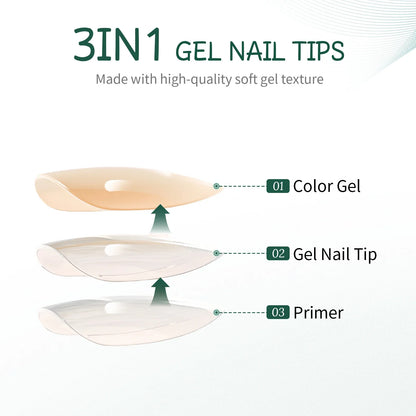 NAILPOP 150Pcs 4 in 1 Ombre Gel Nail Tips White Gradient Soft Gel False Nail Tips Soak Off Fake Nails Extensions DIY 15 Sizes.