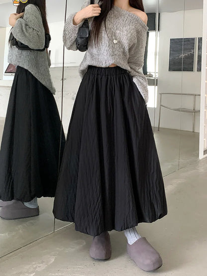 High Quality Cotton-padded Bud Skirts Women  Fall Winter Pocket Long Skirts Female Korean Fashion Apricot Streetwear Faldas 2025.