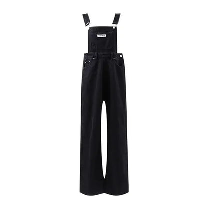 High Waist Wide Leg Jumpsuit Jeans Thin Strap Pants Korean Style Winter New Women's Loose Fit Trousers by None( AE Stock).