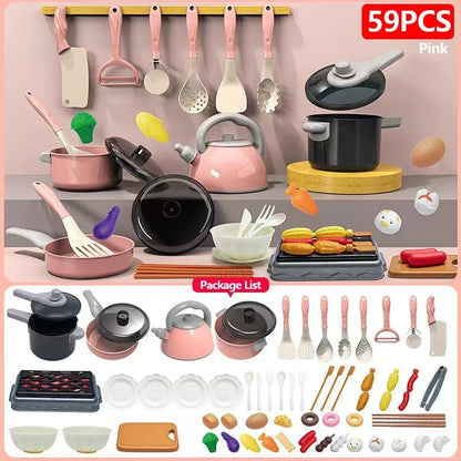 Kids Kitchen Toys Set 92/86/69/59PCS Play Kitchen Accessories Kit with Play Pots Pretend Food Cooking Toy Toddler Girls Boy Gift