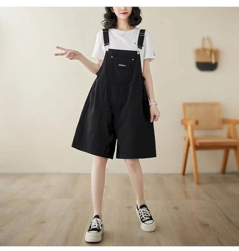 Denim Jumpsuits for Women Vintage Korean Style One Piece Outfit Casual Loose Rompers Wide Leg Jeans Summer New Women Clothing.