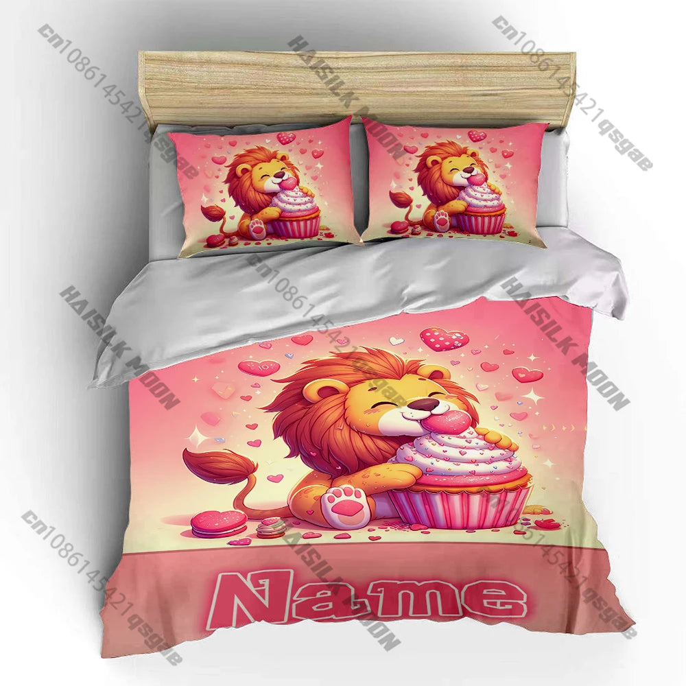 Cartoon Lion Print Bedding Set Duvet Cover 1 Duvet Cover 2 Pillowcases Adult and Kids Bedding Set Luxury.
