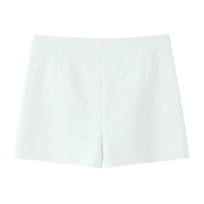 ZBZA Women High Waist A-line Shorts Loose Fit Double Pocket Zipper Solid Color Casual Mini Shorts Spring Summer New Chic Shorts.