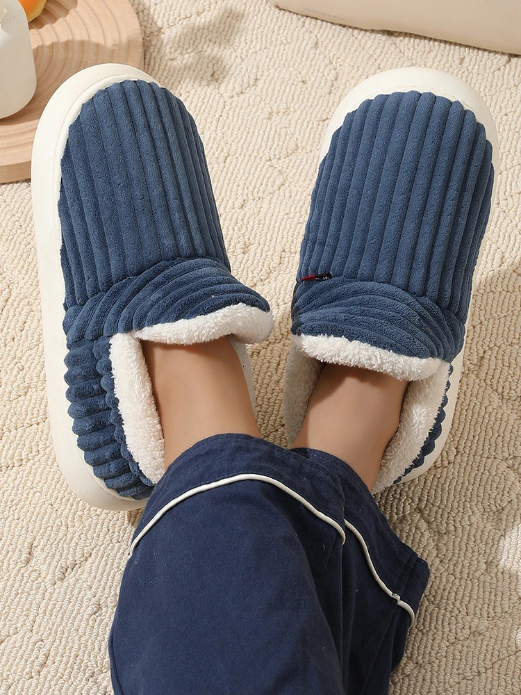 Bebealy New Winter Men Slippers Warm Cotton Shoes Men Indoor Fluffy Fuzzy Men Boots Outdoor Nonslip House Ankle Boots Shoes Men.