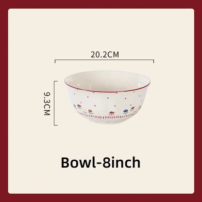SOLECASA Ceramic Tableware Pastoral Style Rice Soup Bowl Fruit Salad Bowl Dish Pasta Dessert Plate Dinnerware Table Decoration.