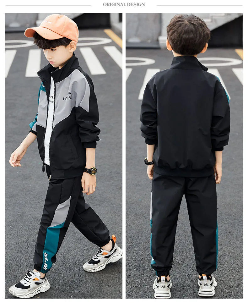 Teenage Boys Clothing Set Autumn Children Patchwork Sportswear Suits Fashion Big Boy Zipper Birthday Outfit Costumes for Kids.