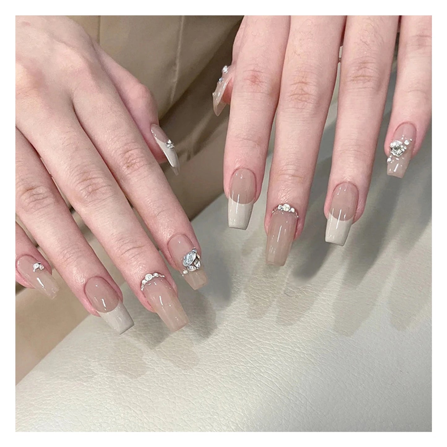 24Pcs Mid-Length Fake Nails 3D Flower Pearl Designs Nude Pink Color Press on Nails Ballerina False Nails for Women DIY Manicure