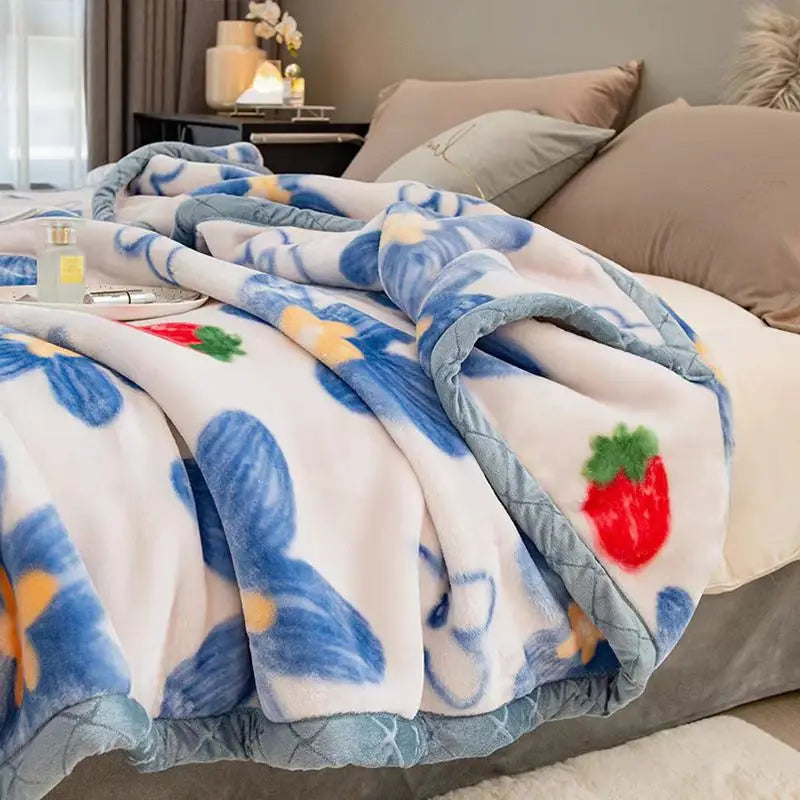 Winter Mink Blankets For Beds Soft Warm Double Layer 150*200Cm Cartoon Floral Pattern Faux Fur Thick Plaid Blankets.