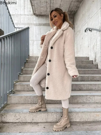 2025 frauen Winter Faux Wolle Mischungen Warme Mantel Einreiher Oberbekleidung Teddy Plüsch Mäntel Weibliche Chic Streetwear Mäntel 5XL.