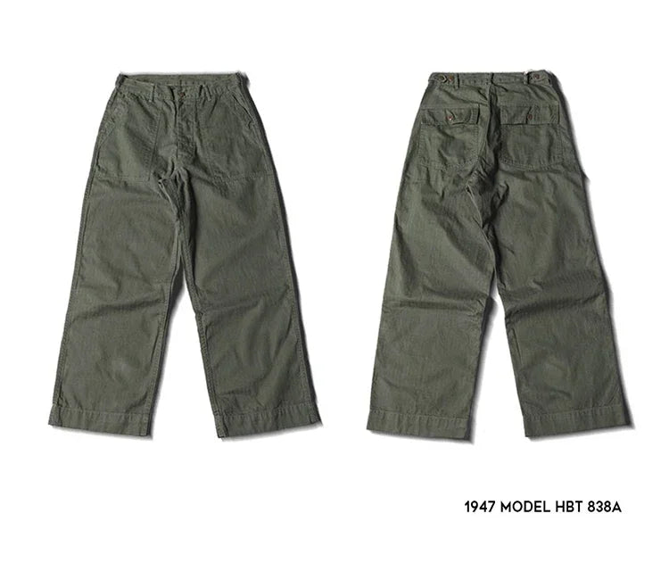 Bronson 1947 Model 838A OD7 Fatigue Utility Pants Men HBT OG-107 Baker Trousers.