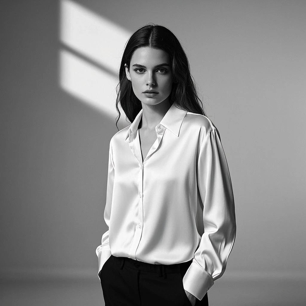 Luxury Satin Finish Shirts And Blouses For Women Clothes Casual Top OL Long Sleeve Single Breasted Elegant French Solid Blouses.