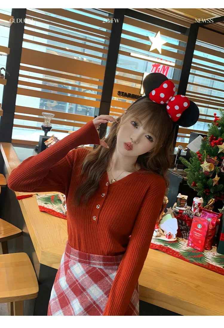 2025 Autumn Winter Women Sweaters Casual Slim Button Knitted Pullover Sweater Femme Basic Solid Jersey Tops Fashion Clothes.