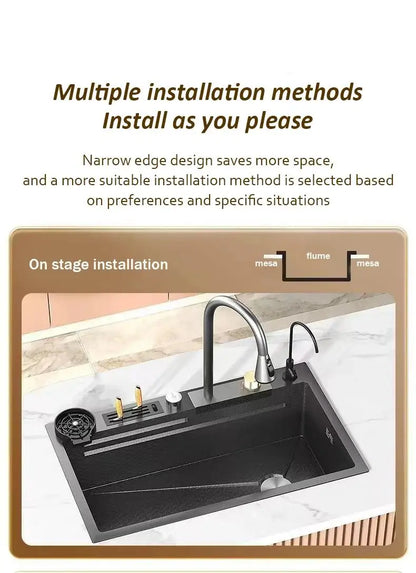 High-end stainless steel Kitchen Sink Matte Square Kitchen Accessories Large Single Sink Wash Basin With Faucet